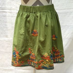 Fossil boho embroidered green cotton mini skirt